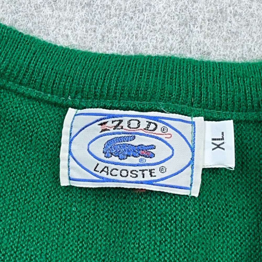 Vintage Izod Lacoste Sweater Men XL Kelly Green V Neck 80s 90s Golf Acrylic - Picture 4 of 10